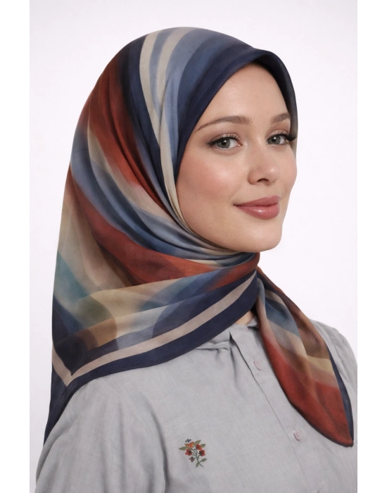 Mavi İpek Pamuklu Soft Eşarp D26