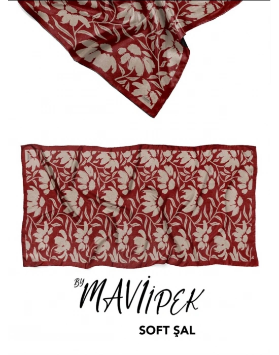 Mavi İpek Soft Pamuk Şal Bordo Serisi D1
