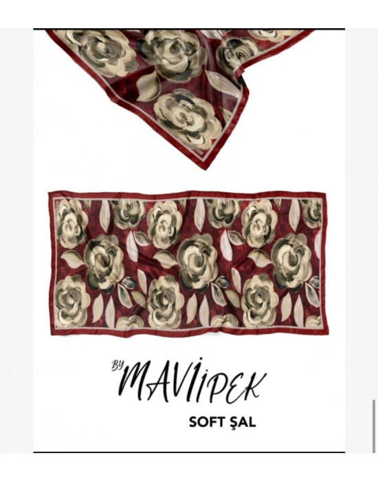 Mavi İpek Soft Pamuk Şal Bordo Serisi D10