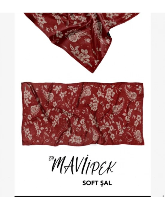 Mavi İpek Soft Pamuk Şal Bordo Serisi D11