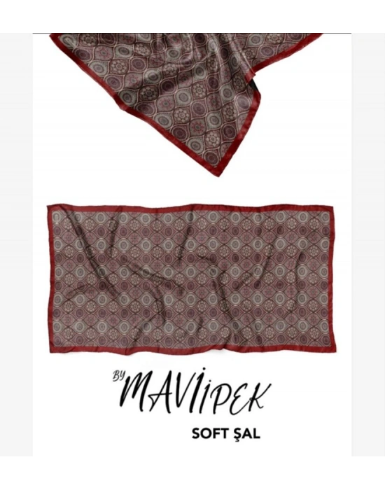 Mavi İpek Soft Pamuk Şal Bordo Serisi D12