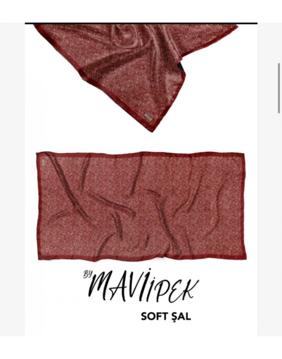 Mavi İpek Soft Pamuk Şal Bordo Serisi D3