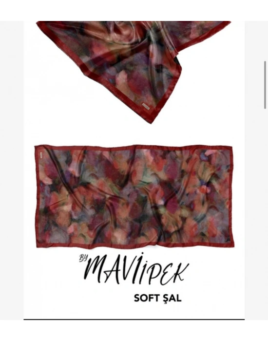 Mavi İpek Soft Pamuk Şal Bordo Serisi D4