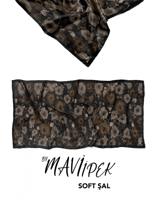 Mavi İpek Soft Pamuk Şal Desen 1 D1