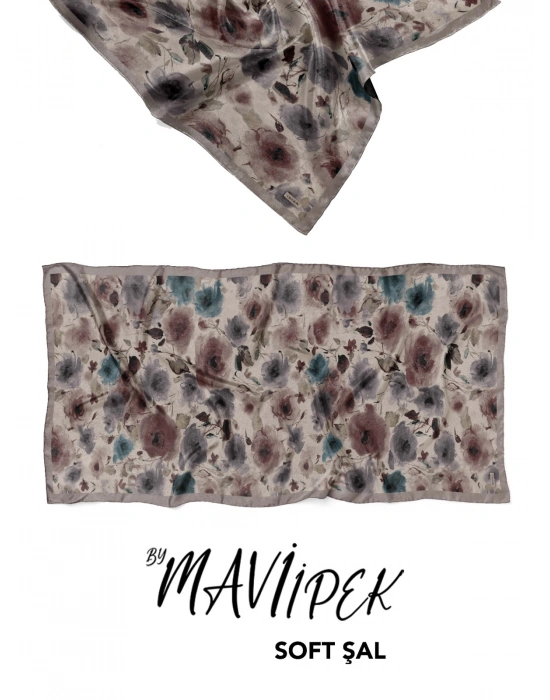 Mavi İpek Soft Pamuk Şal Desen 1 D10