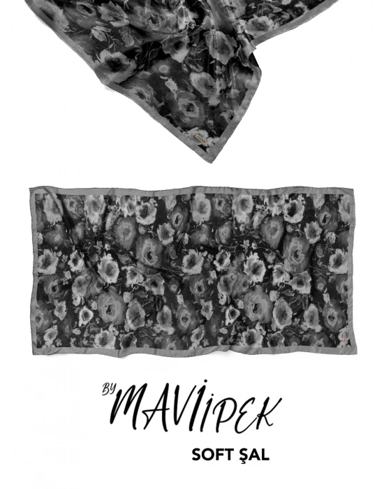 Mavi İpek Soft Pamuk Şal Desen 1 D13