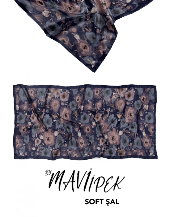 Mavi İpek Soft Pamuk Şal Desen 1 D5