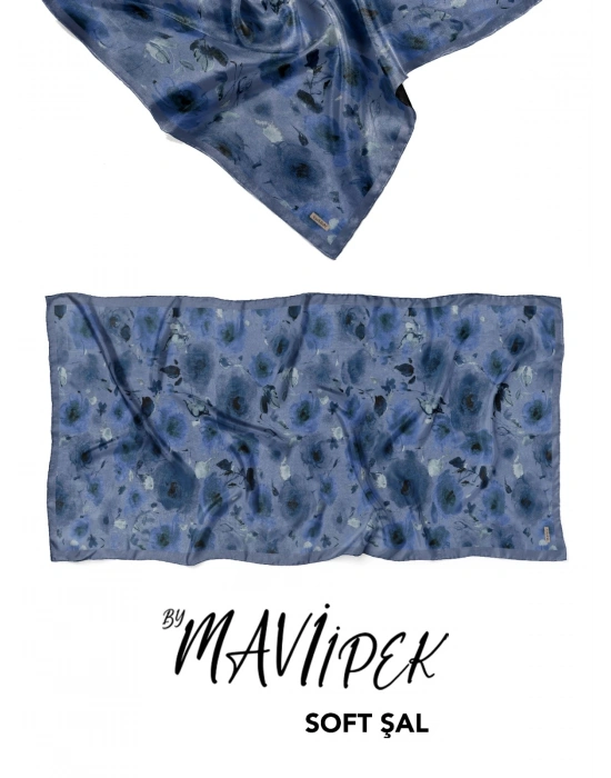 Mavi İpek Soft Pamuk Şal Desen 1 D8