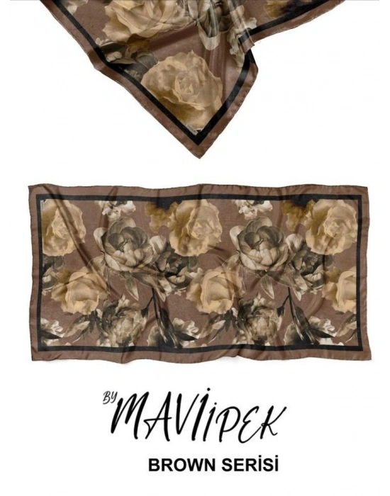 Mavi İpek Soft Pamuklu Şal Kahve Serisi D1