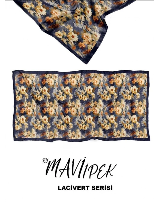 Mavi İpek Soft Pamuk Şal Lacivert Serisi D3