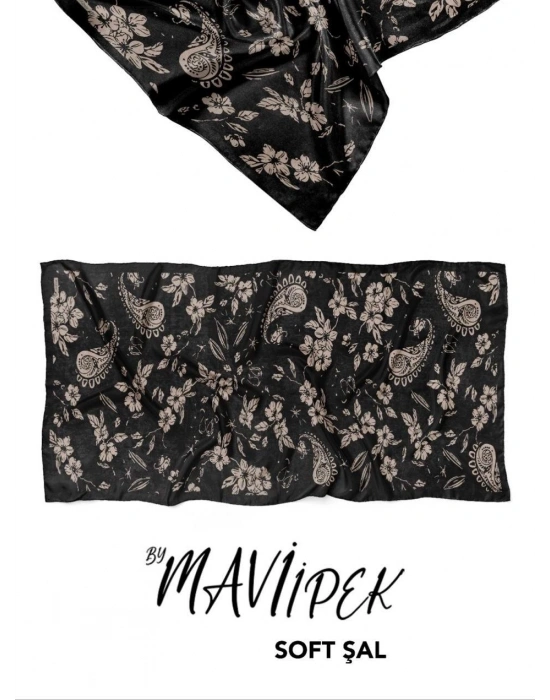 Mavi İpek Soft Pamuk Şal Siyah Serisi D1