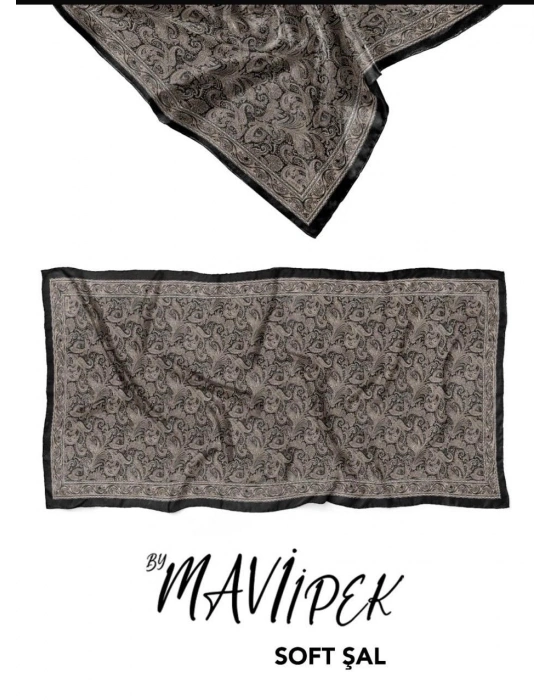 Mavi İpek Soft Pamuk Şal Siyah Serisi D10