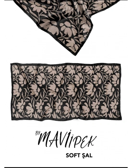 Mavi İpek Soft Pamuk Şal Siyah Serisi D2