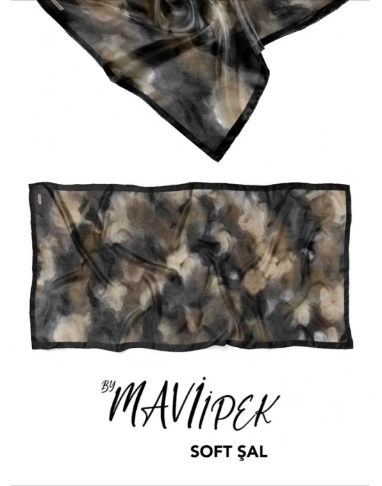 Mavi İpek Soft Pamuk Şal Siyah Serisi D6