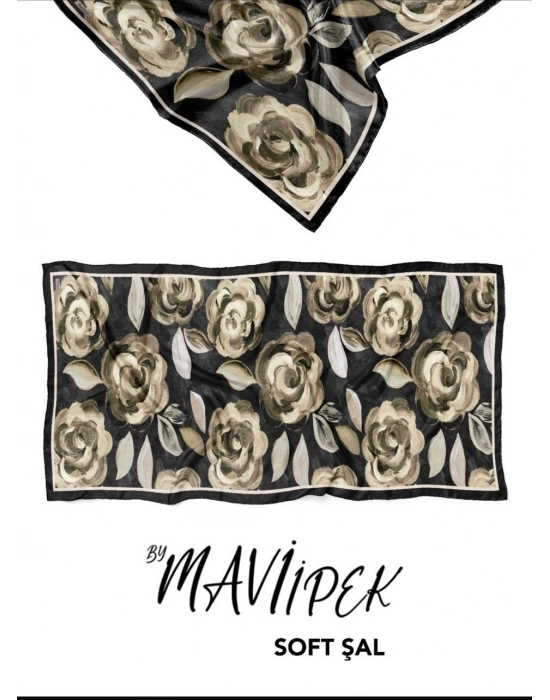Mavi İpek Soft Pamuk Şal Siyah Serisi D7