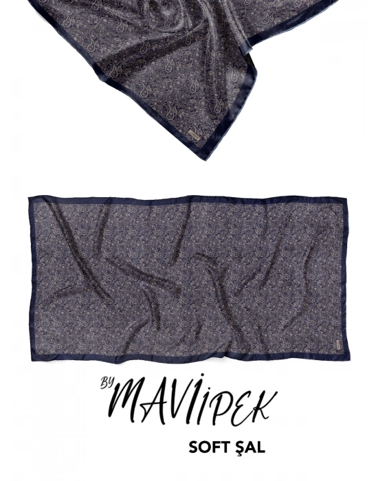 Mavi İpek Soft Pamuklu Şal Desen 2 D2