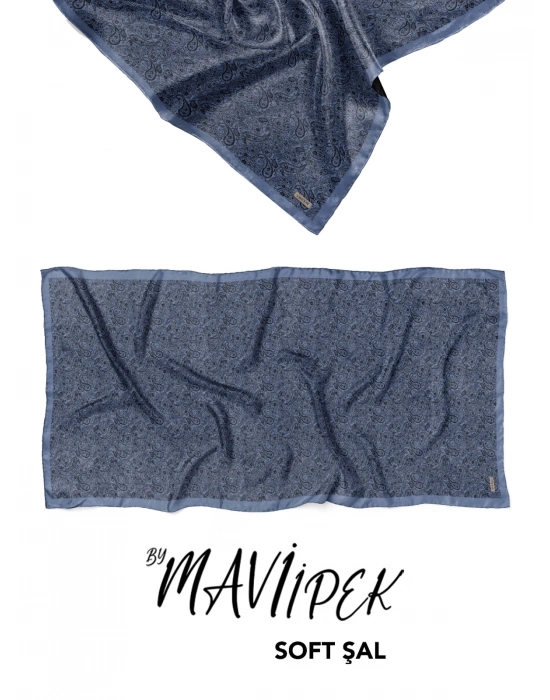 Mavi İpek Soft Pamuklu Şal Desen 2 D6