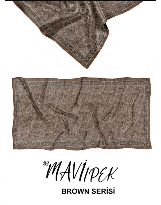 Mavi İpek Soft Pamuklu Şal Kahve Serisi D11