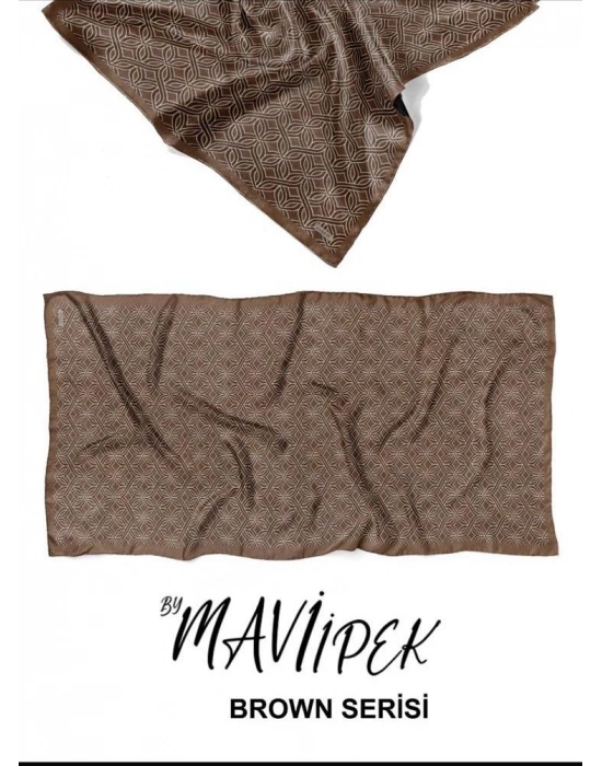 Mavi İpek Soft Pamuklu Şal Kahve Serisi D12