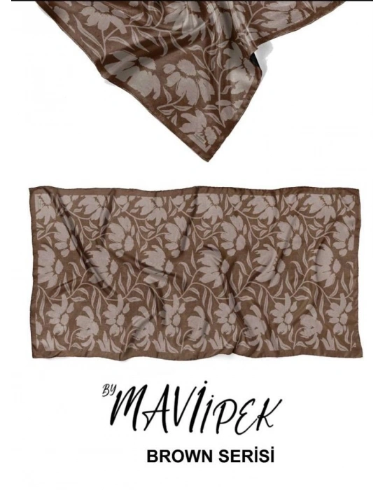 Mavi İpek Soft Pamuklu Şal Kahve Serisi D3