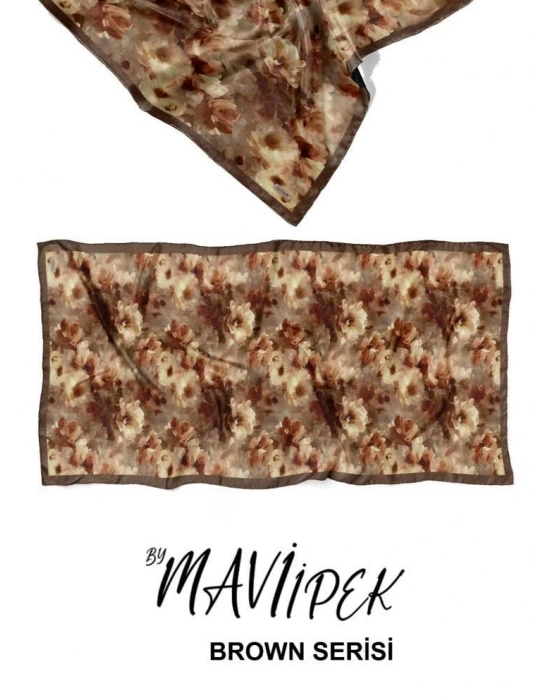 Mavi İpek Soft Pamuklu Şal Kahve Serisi D8