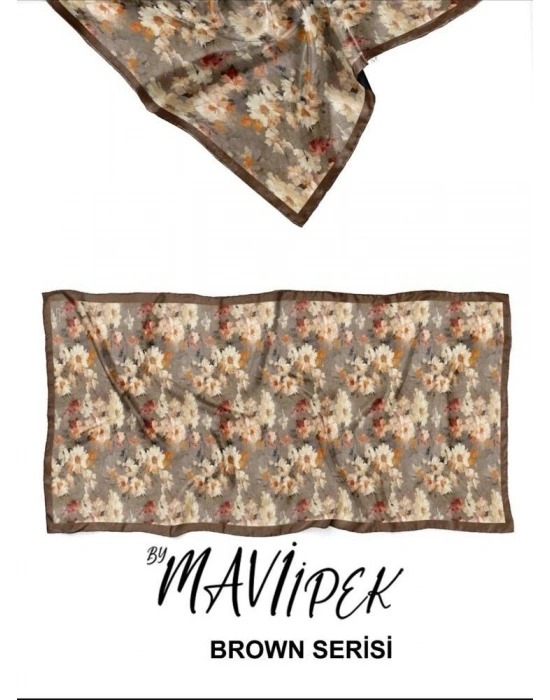 Mavi İpek Soft Pamuklu Şal Kahve Serisi D9