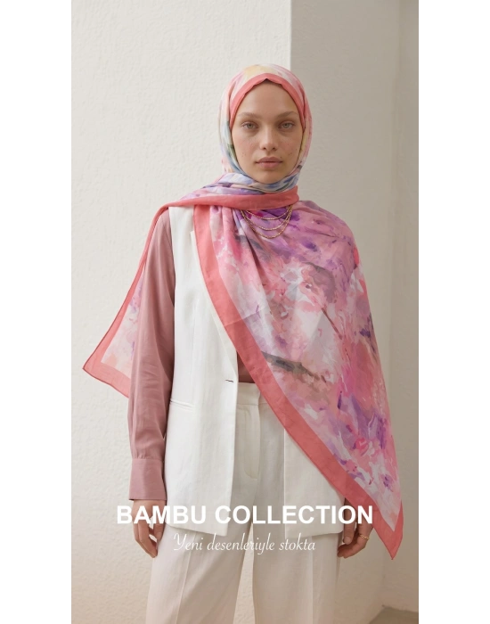 Şehri Şal Bambu Kraş Şal 6360 Şeker Pembe
