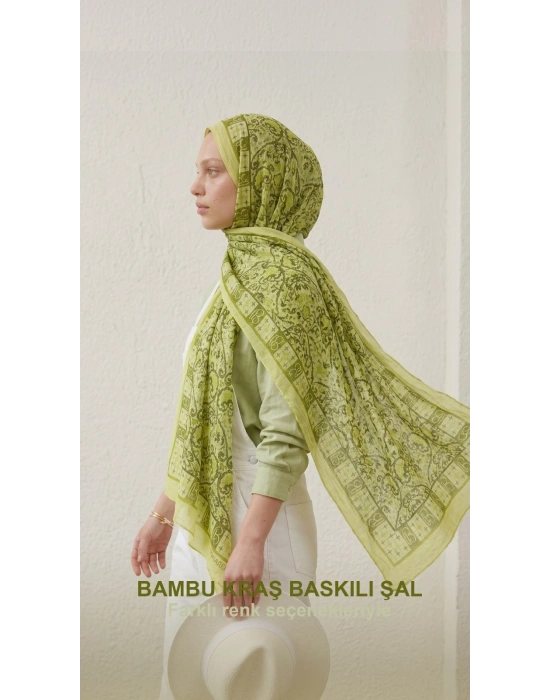 Şehri Şal Bambu Kraş Şal 6371 Yeşil