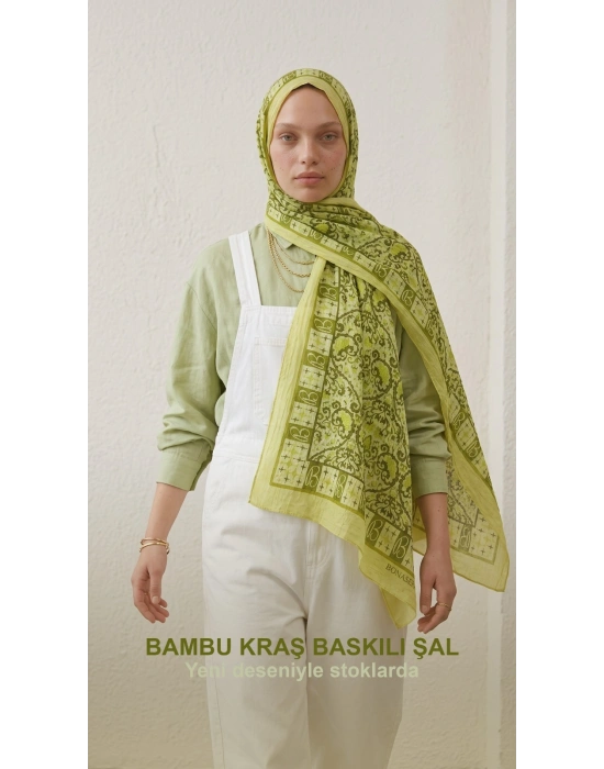 Şehri Şal Bambu Kraş Şal 6371 Yeşil