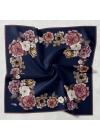 Bonjela Soft Eşarp D1 Çiçekli Lacivert Gülkurusu