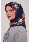 Bonjela Soft Eşarp D1 Çiçekli Lacivert Bordo