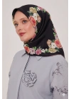 Bonjela Soft Eşarp D1 Çiçekli Siyah Pudra