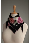 Bonjela Soft Eşarp D1 Çiçekli Siyah Pudra