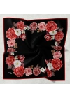 Bonjela Soft Eşarp D1 Çiçekli Siyah Kırmızı
