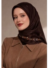 Bonjela Soft Eşarp Minimal Çiçek Desen Acı Kahve
