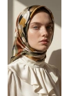 Levidor Kristal Eşarp Asimetrik Desen Siyah Haki