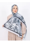 Luissa Bambu Kraş Şal Pastel Desen Siyah Gri