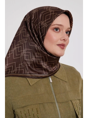 Levidor Kristal Eşarp Kare Desen Acı Kahve