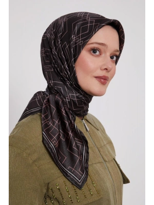 Levidor Kristal Eşarp Kare Desen Siyah Pudra