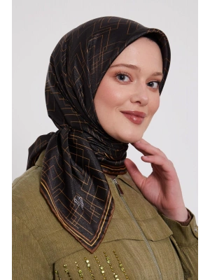 Levidor Kristal Eşarp Kare Desen Siyah Hardal