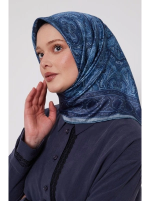 Levidor Kristal Eşarp Etnik Desen Saks Mavi