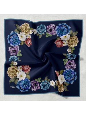Bonjela Soft Eşarp D1 Çiçekli Lacivert Mavi