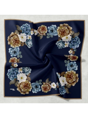 Bonjela Soft Eşarp D1 Çiçekli Lacivert Vizon