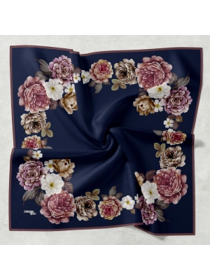 Bonjela Soft Eşarp D1 Çiçekli Lacivert Gülkurusu