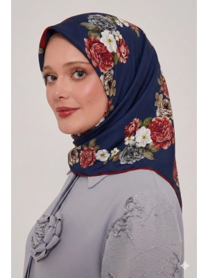 Bonjela Soft Eşarp D1 Çiçekli Lacivert Bordo