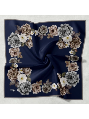 Bonjela Soft Eşarp D1 Çiçekli Lacivert Gri