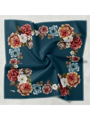 Bonjela Soft Eşarp D1 Çiçekli Petrol Mavi
