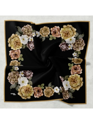 Bonjela Soft Eşarp D1 Çiçekli Siyah Hardal