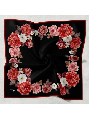 Bonjela Soft Eşarp D1 Çiçekli Siyah Kırmızı