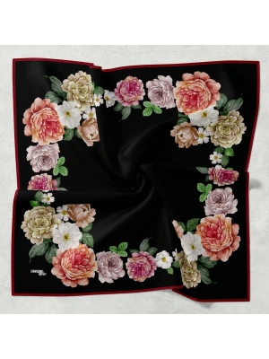 Bonjela Soft Eşarp D1 Çiçekli Siyah Bordo